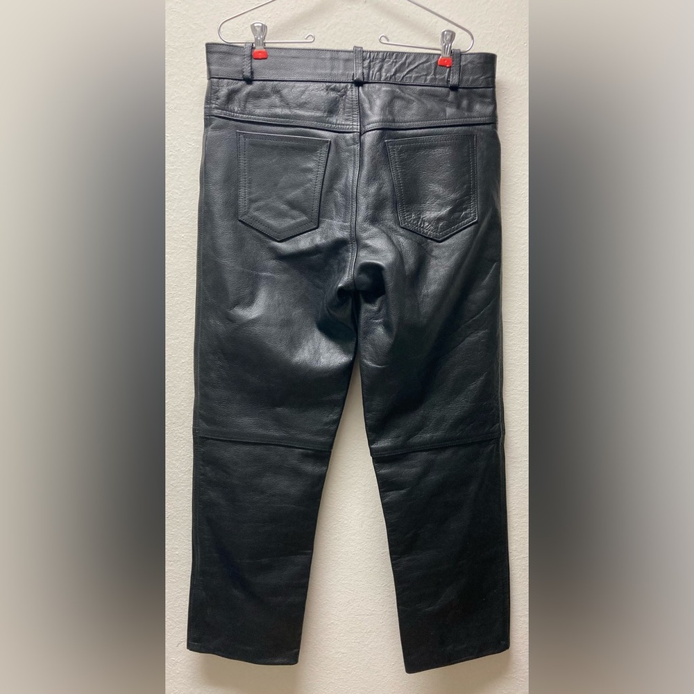 Leather Motorcycle Jeans Biker 34x32 Men Black Straight Leg Real Leather - Picture 5 of 7